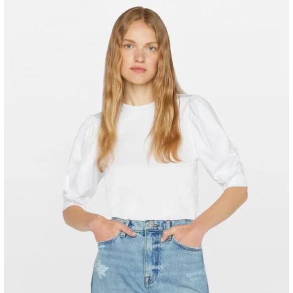 Frame‎ Cotton Frankie White Puff Sleeve Tee  Size S - Picture 3 of 16